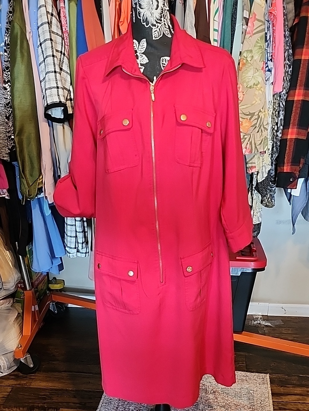 Sharagano Red Zip-Front Utility Jacket